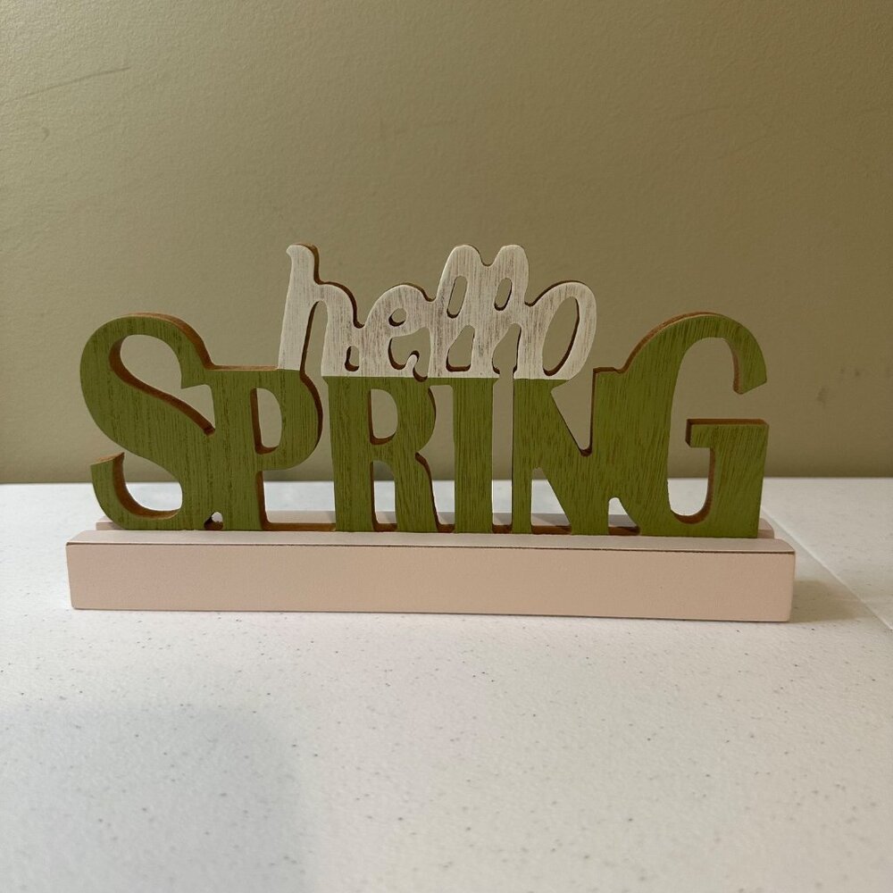 Hello Spring word sign spring decoration rustic farmhouse table word art decor